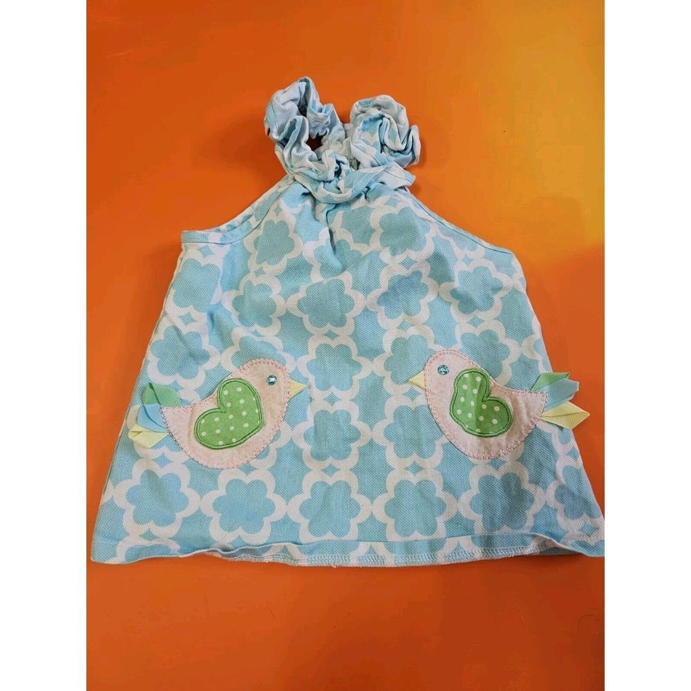 MUDPIE Girls  Geometric print Graphic Dress‎ With Birds Light Teal  9-12 Mos Fr